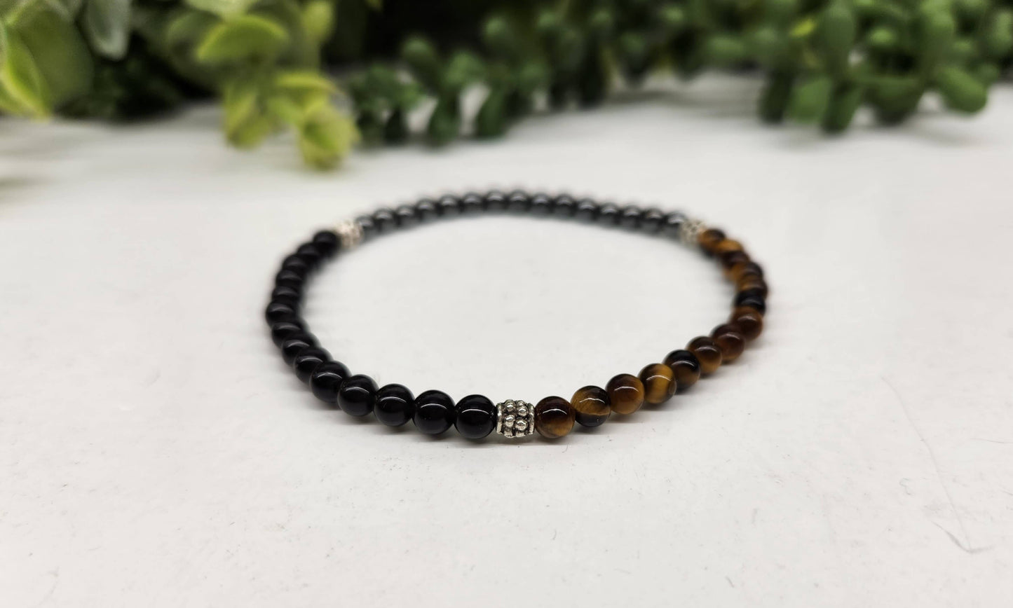 TRIPLE PROTECTION - Hematite/Tiger Eye/Black Obsidian 4MM