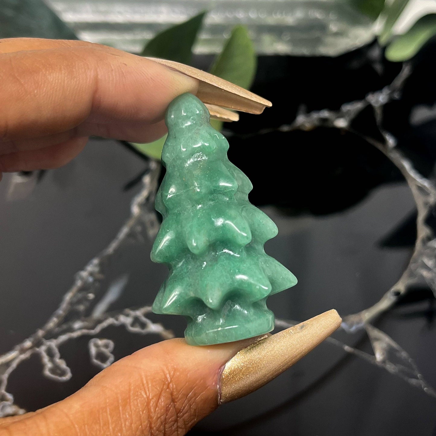 Green Aventurine Christmas Tree Carving