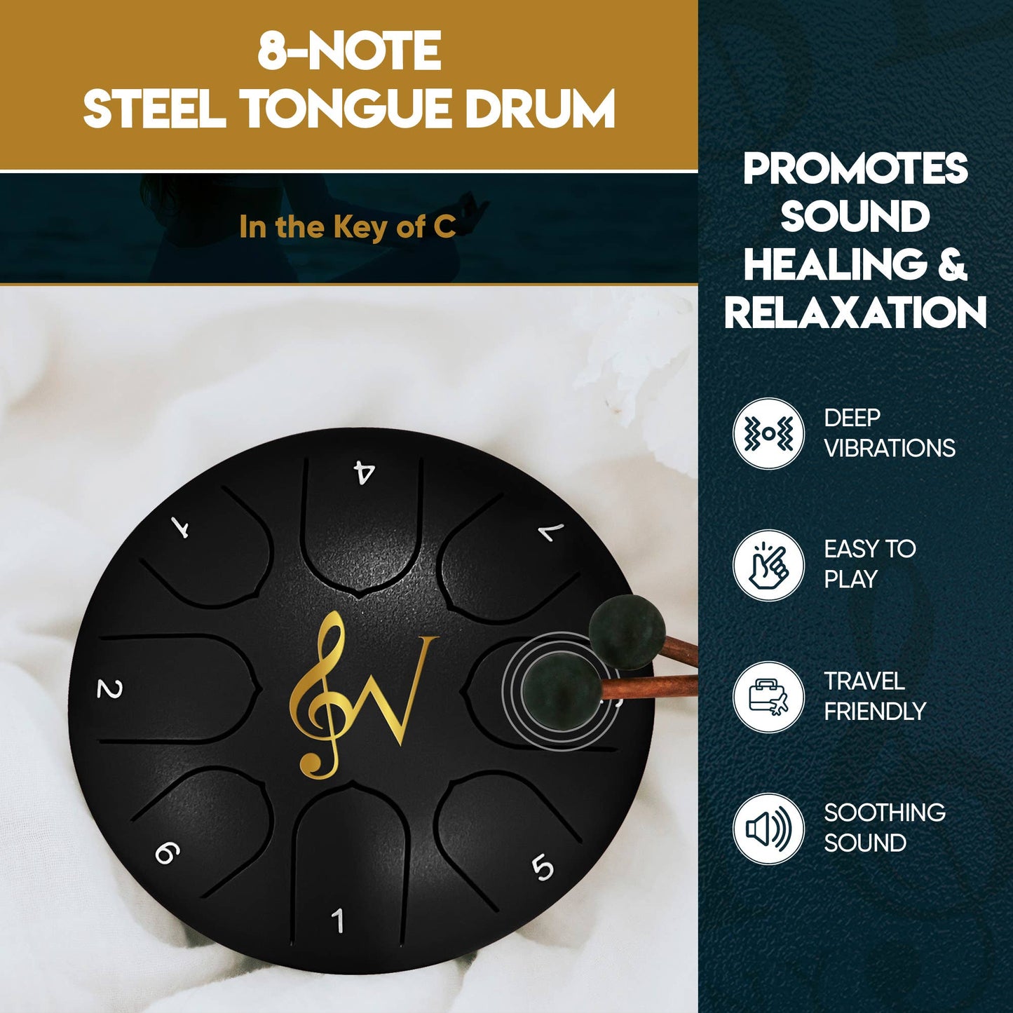 6-Inch 8-Notes Steel Tongue Drum Meditation Rain Drum - Blue