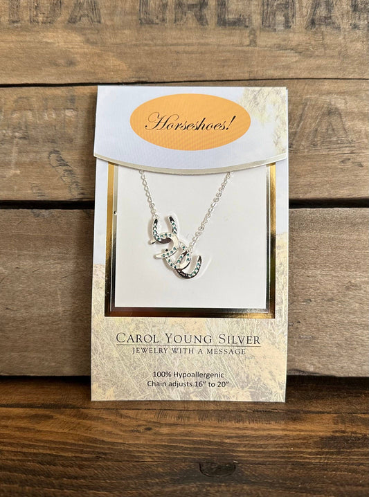 Horseshoes with AQUA cascadaing/Petite Necklace Jewelry