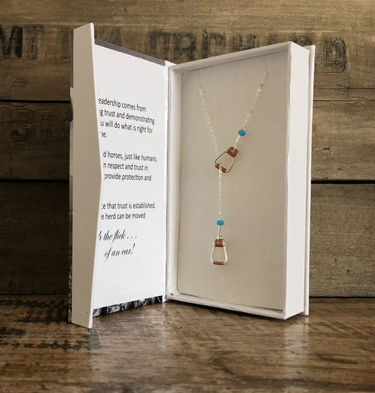 Saddle Stirrup Necklace w/AQUA Bead Jewelry