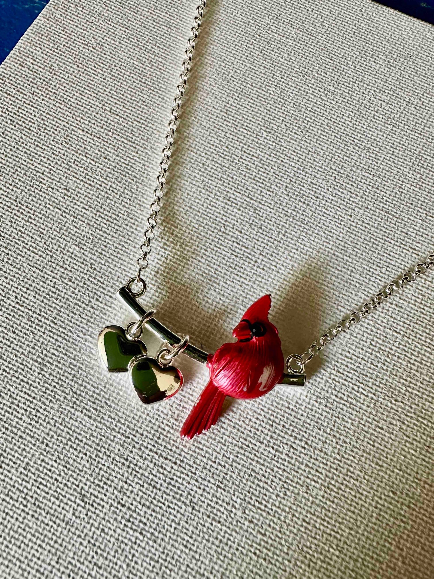 Cardinal with Hearts Jewelry Necklace in Box