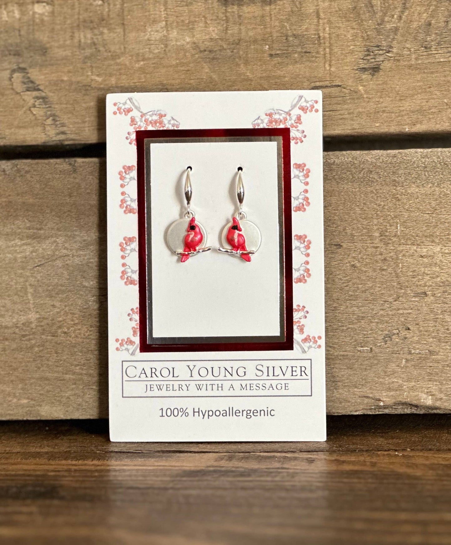 Cardinal on Branch Jewelry/Disk Earrings WIRE Jewelry