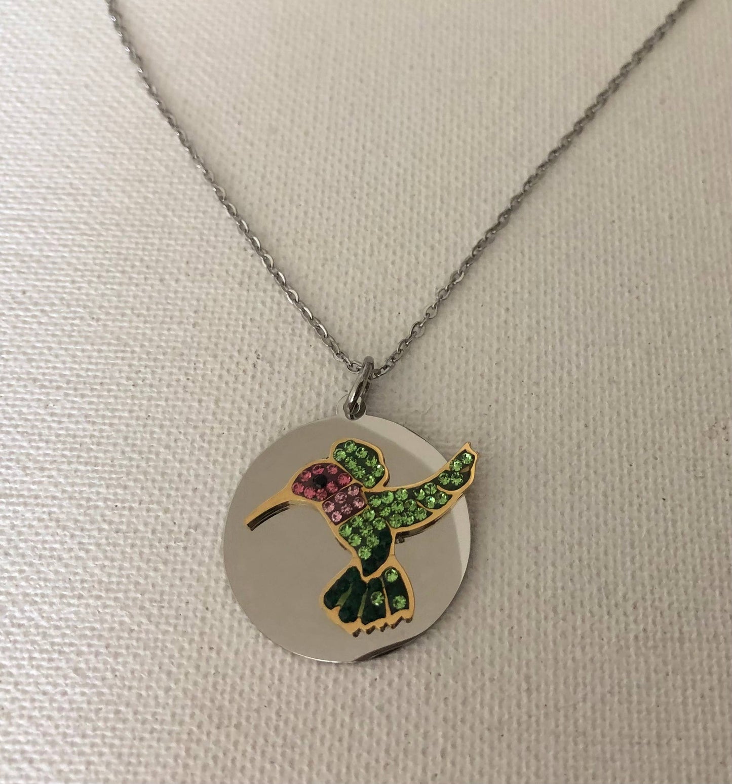 Hummingbird Petite BLING on Disk Necklace
