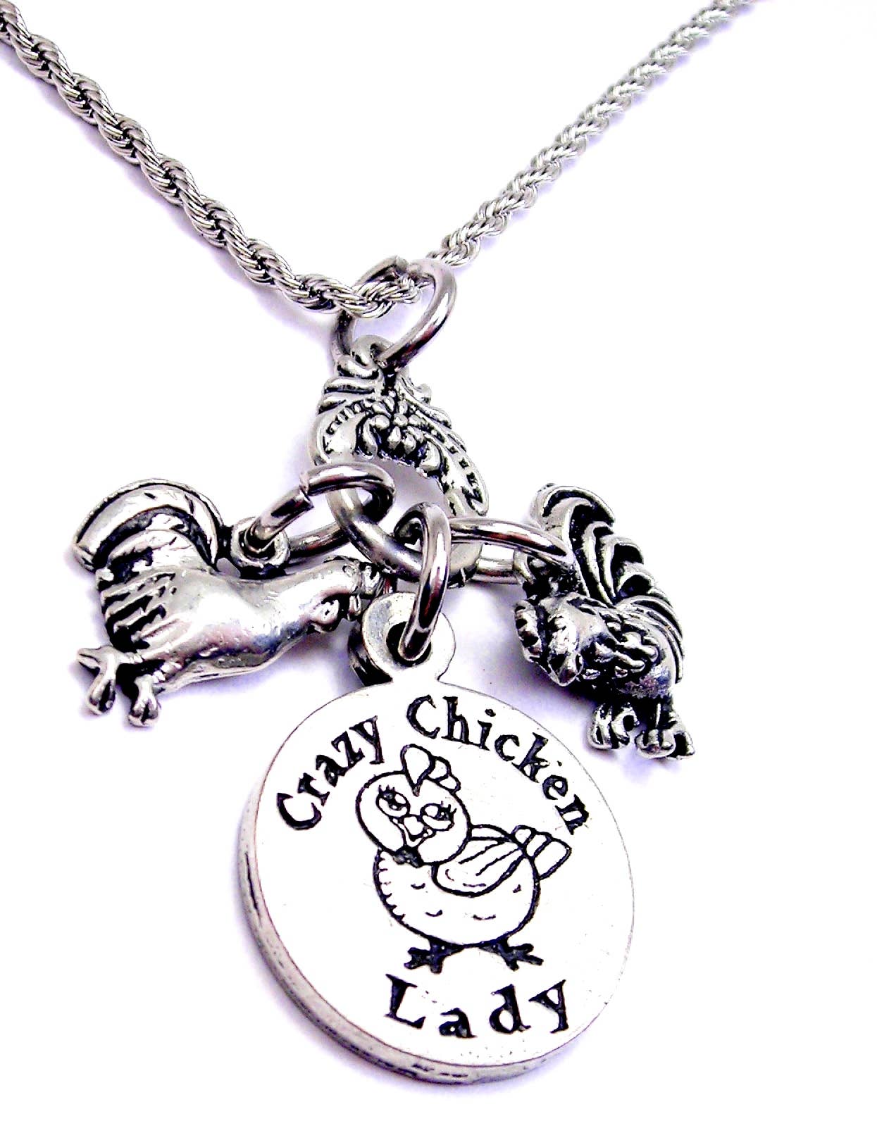 Crazy Chicken Lady rooster chicken Charm Holder Necklace