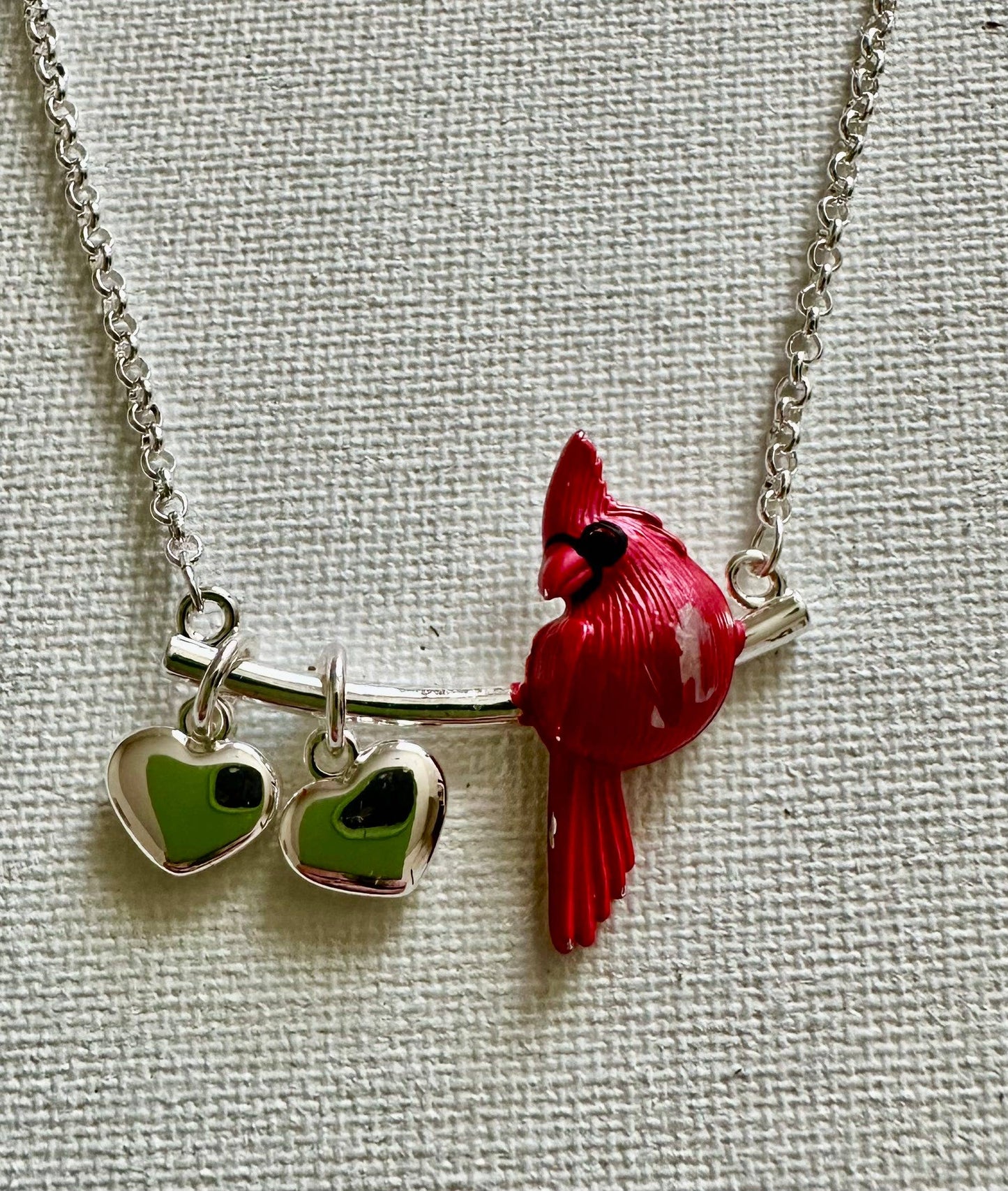 Cardinal with Hearts Jewelry Necklace in Box