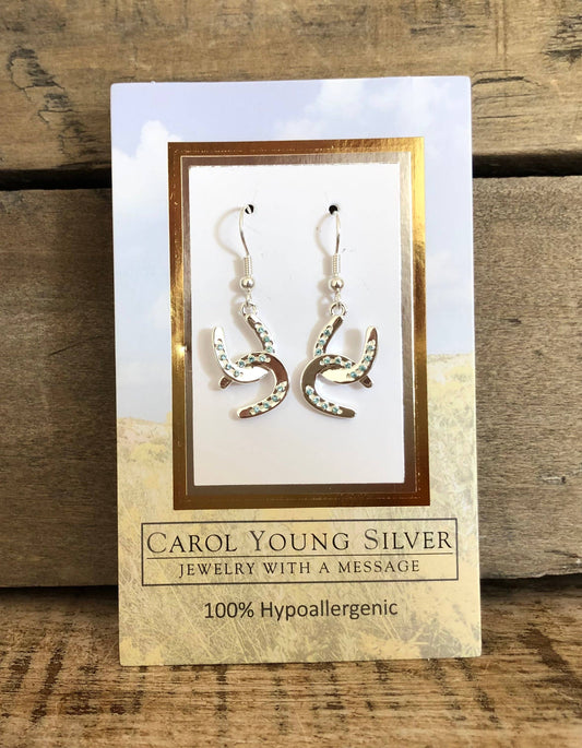 Horseshoe  w/aqua crystals Earrings/Wire Jewelry