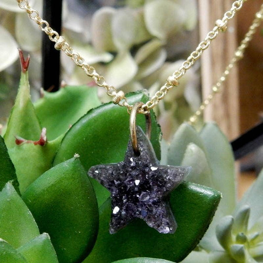 Crystal Star Druzy -Amethyst Druzy Cabochon - Drilled Bead -