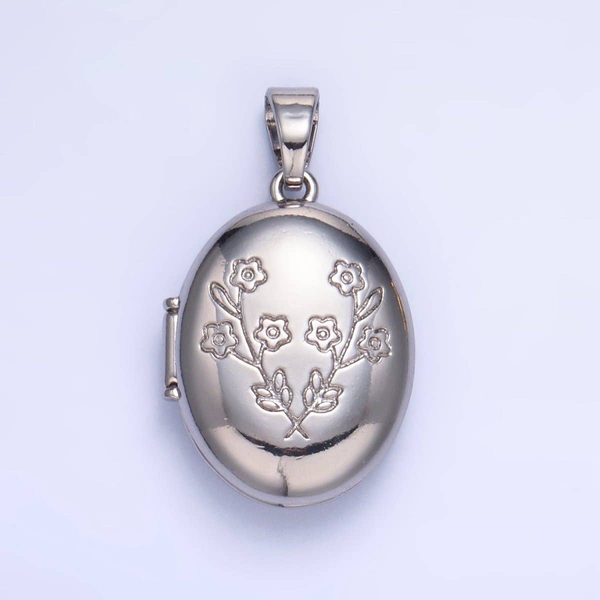 24K Gold Filled Dual Flower Engraved Oval Locket Pendant in Gold & Silver | AA1007