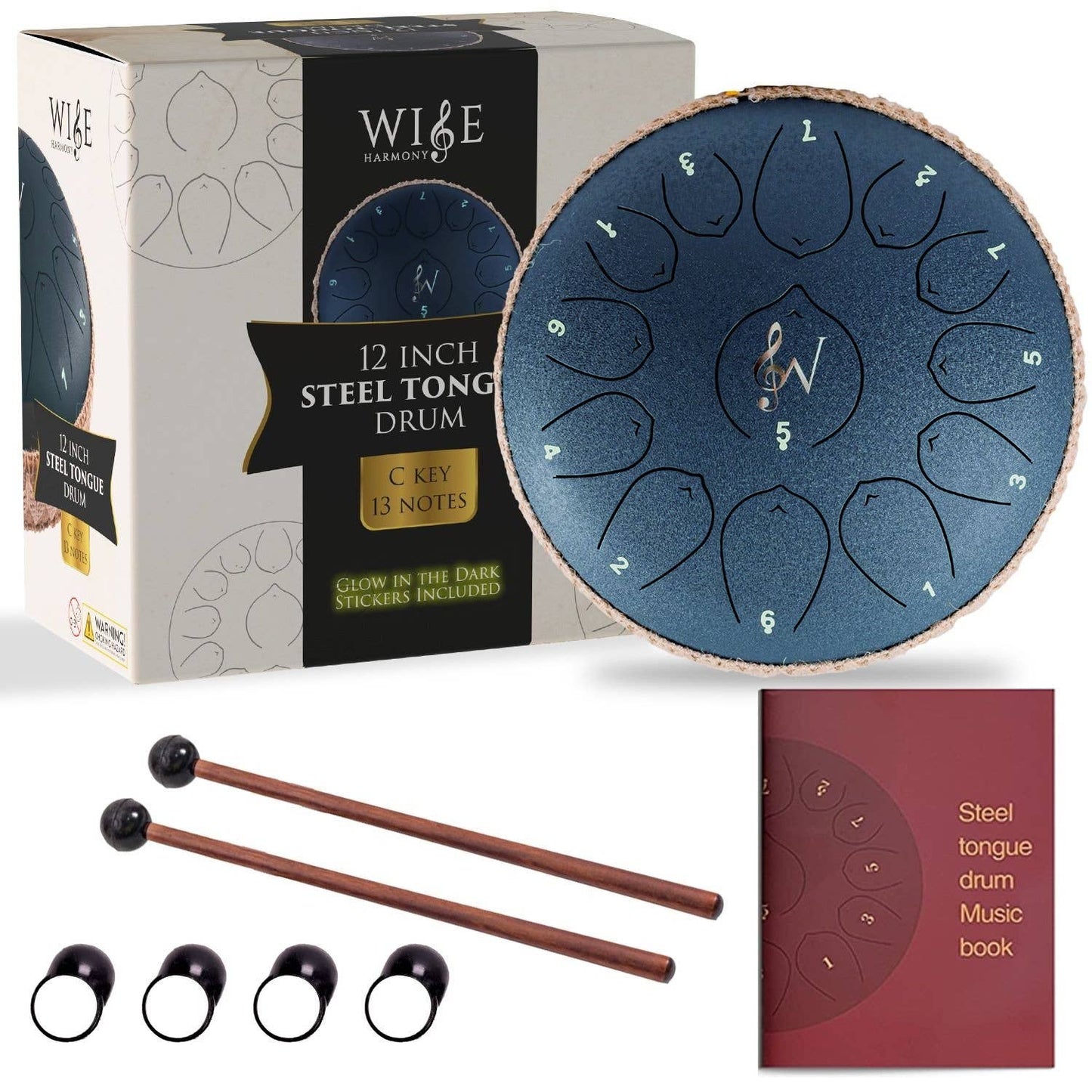 12-Inch Steel Tongue Drum - 13 Notes - Rain Drum - Navy Blue