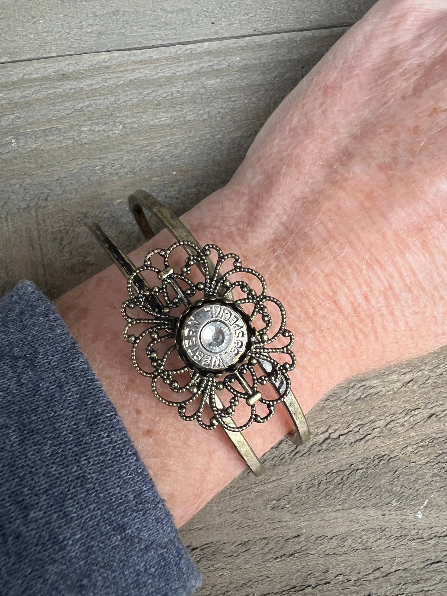 Brass Filigree Bullet Cuff Bracelet 