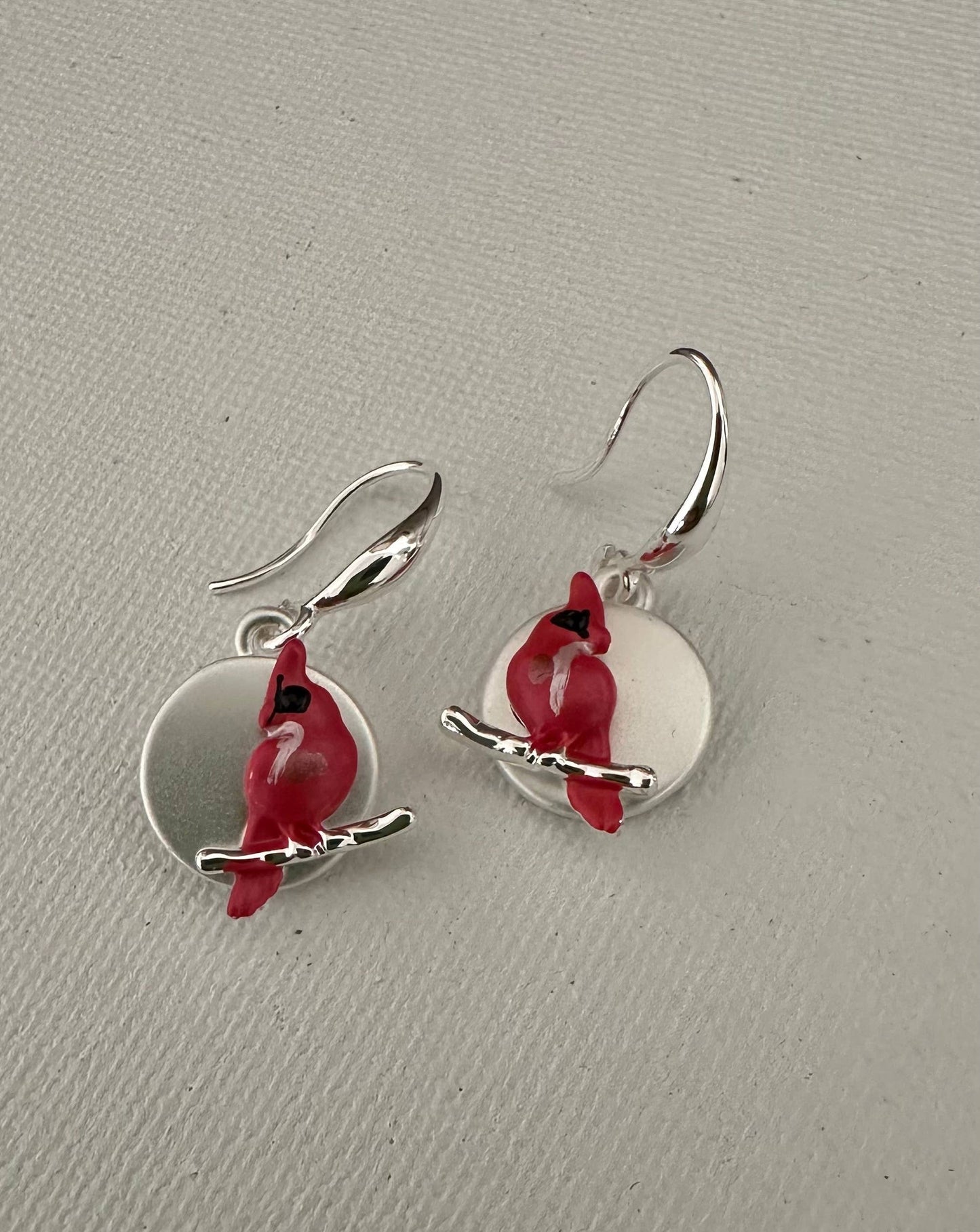 Cardinal on Branch Jewelry/Disk Earrings WIRE Jewelry
