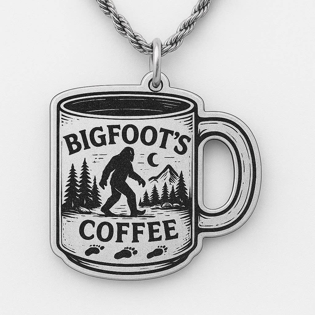 Big foot's coffee cup Bigfoot Sasquatch Charm Necklace