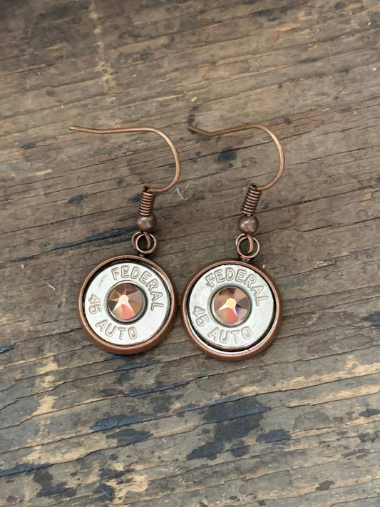 Copper 45 Auto Bullet Earrings with Rose Gold