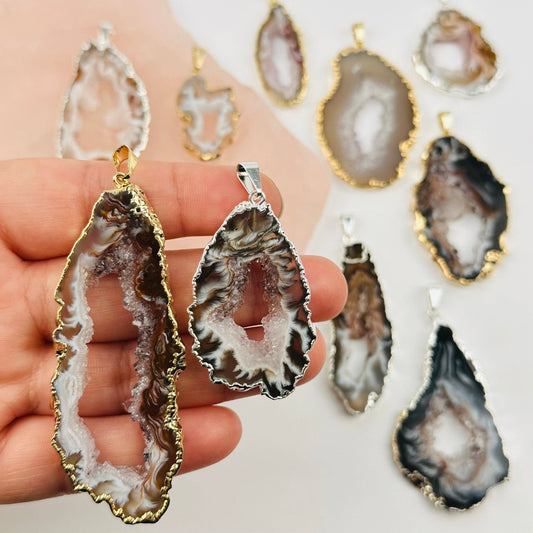 Agate Occo Geode Druzy Slice Pendant - Crystal Geode