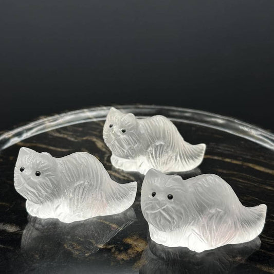 Fancy Long Hair Cat Carving - Clear Quartz