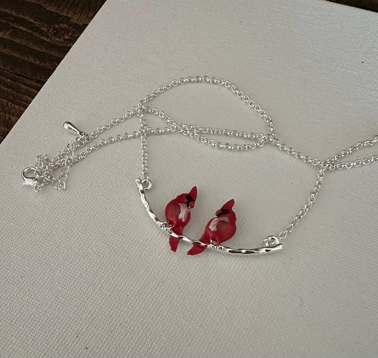 Cardinals/Two on a silver tone branch  Jewelry Necklace