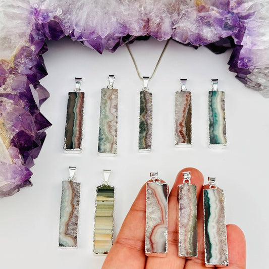 Amethyst Slice Crystal Pendant with Silver Edges