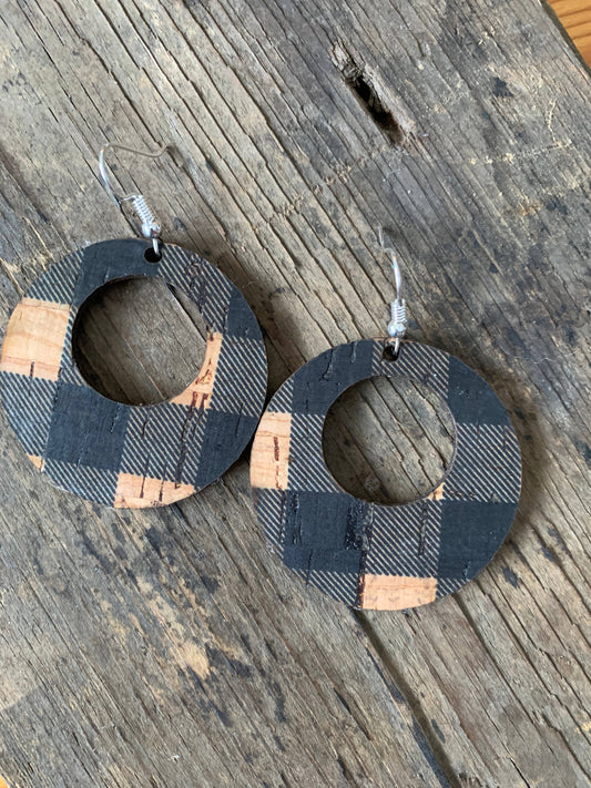 Black Buffalo Check Cork Earrings