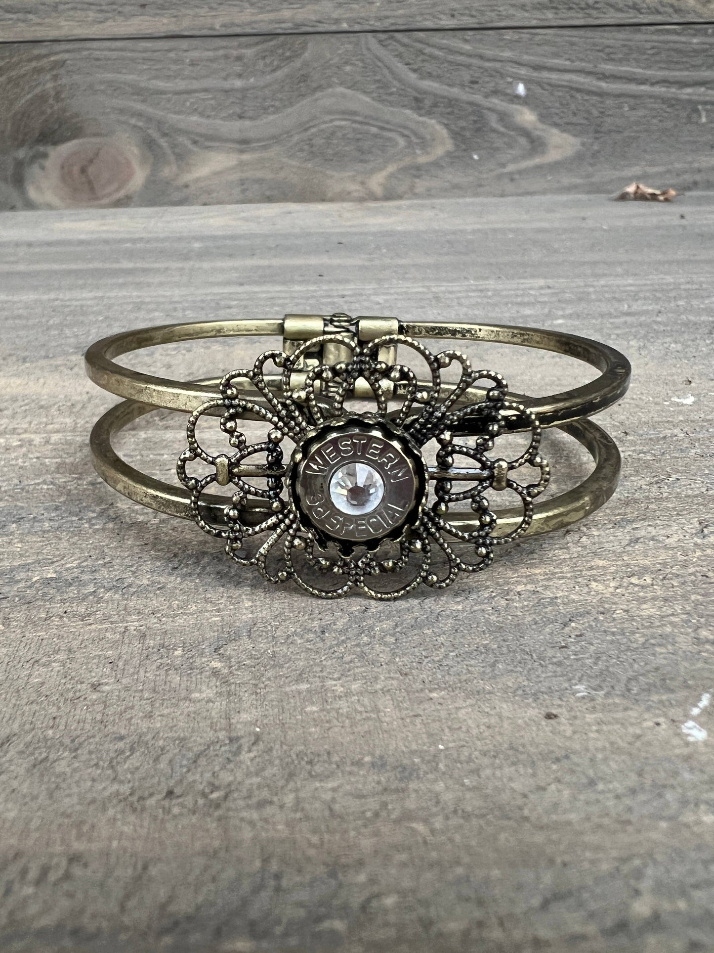 Brass Filigree Bullet Cuff Bracelet 