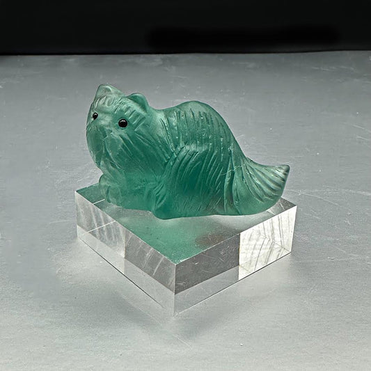 Fancy Long Hair Cat Carving - Green Fluorite
