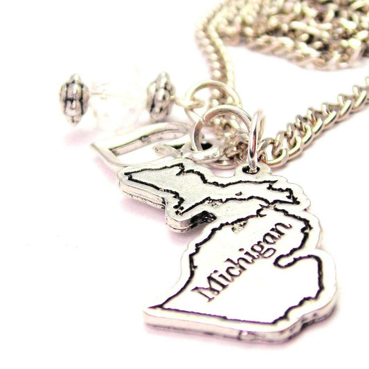 Michigan State Heart And Crystal Necklace USA Lansing Travel