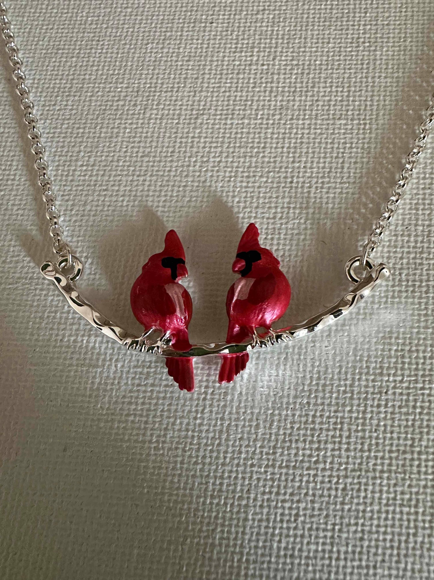 Cardinals/Two on a silver tone branch  Jewelry Necklace