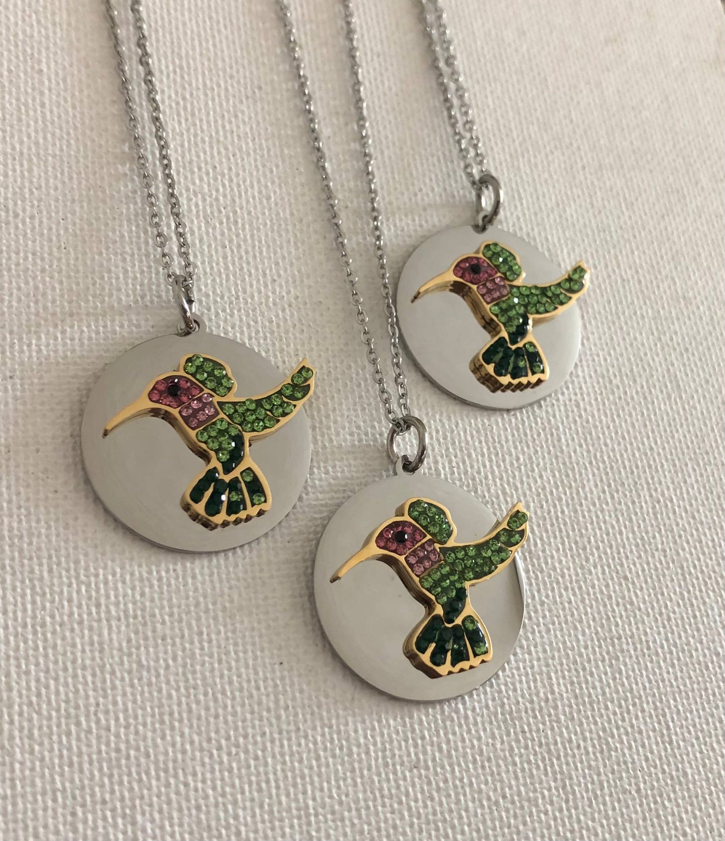 Hummingbird Petite BLING on Disk Necklace