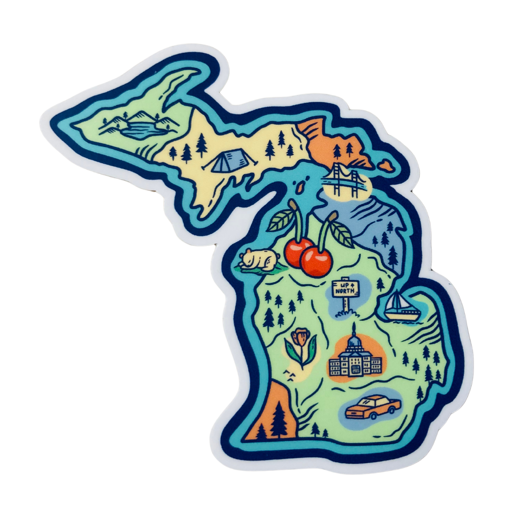 Michigan Adventure Map Sticker – 3" x 3"