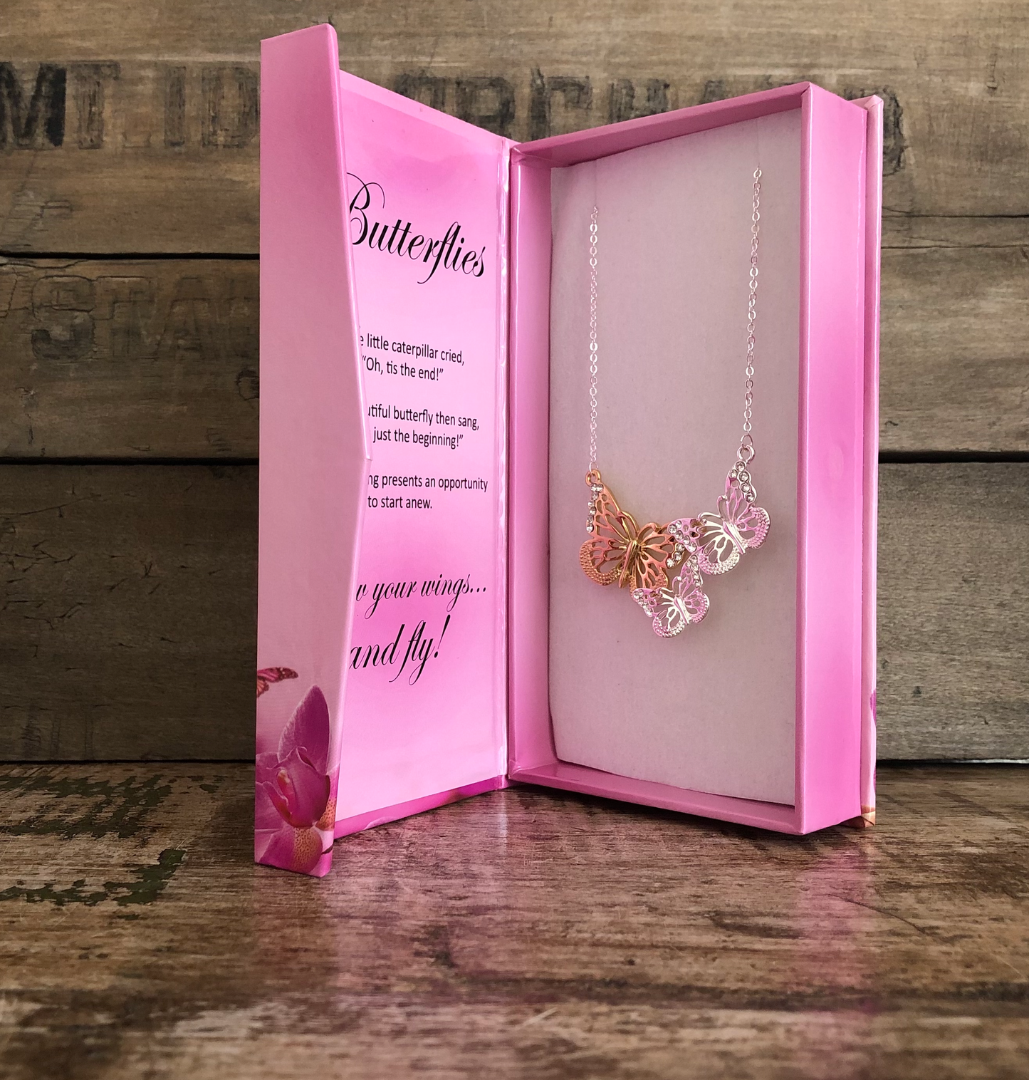 Butterflies Necklace in BOX/ Jewelry