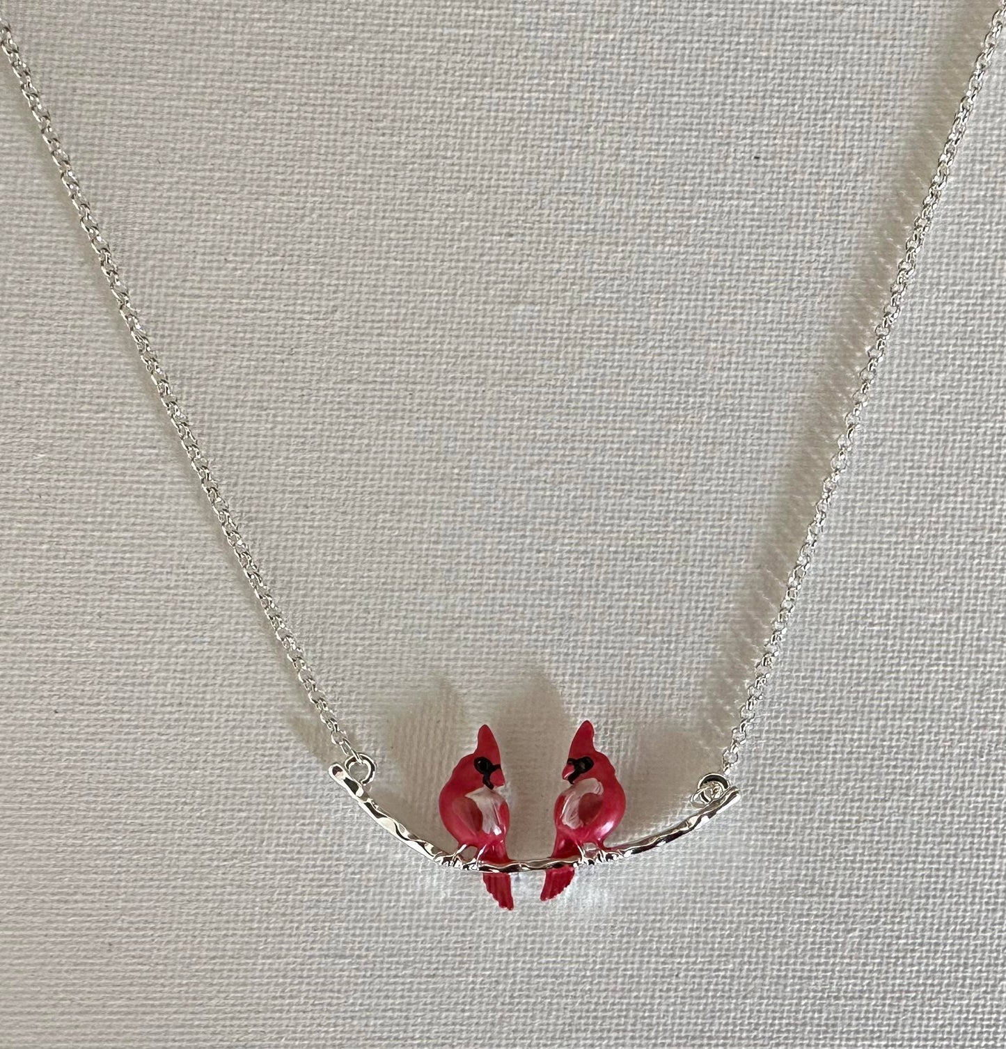 Cardinals/Two on a silver tone branch  Jewelry Necklace