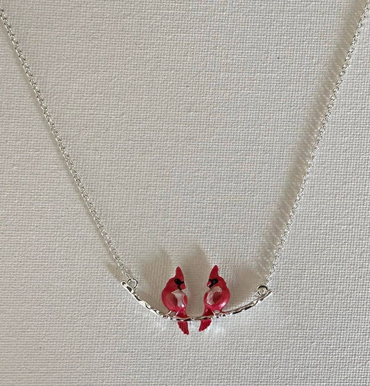 Cardinals/Two on a silver tone branch  Jewelry Necklace