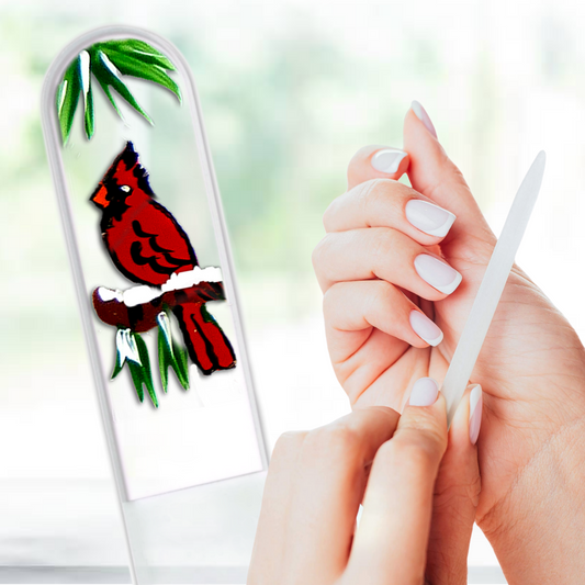 Cardinal Bird Snow Hand Painted Czech Crystal Nail File