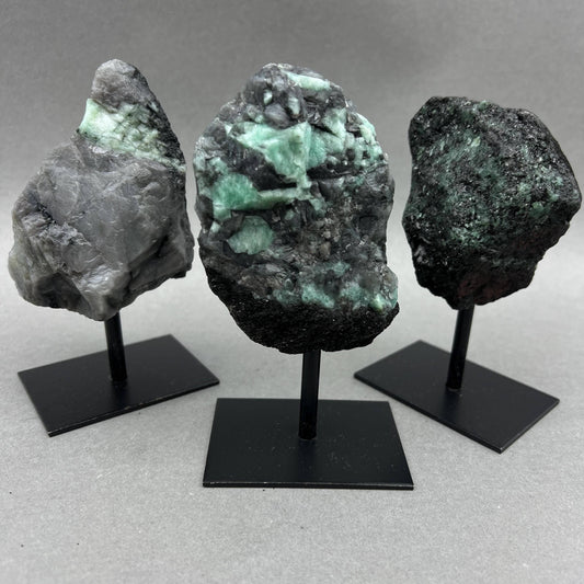 Emerald Rough Specimen on Metal Stand Gemstone Home Decor Wholesale Crystal Supply