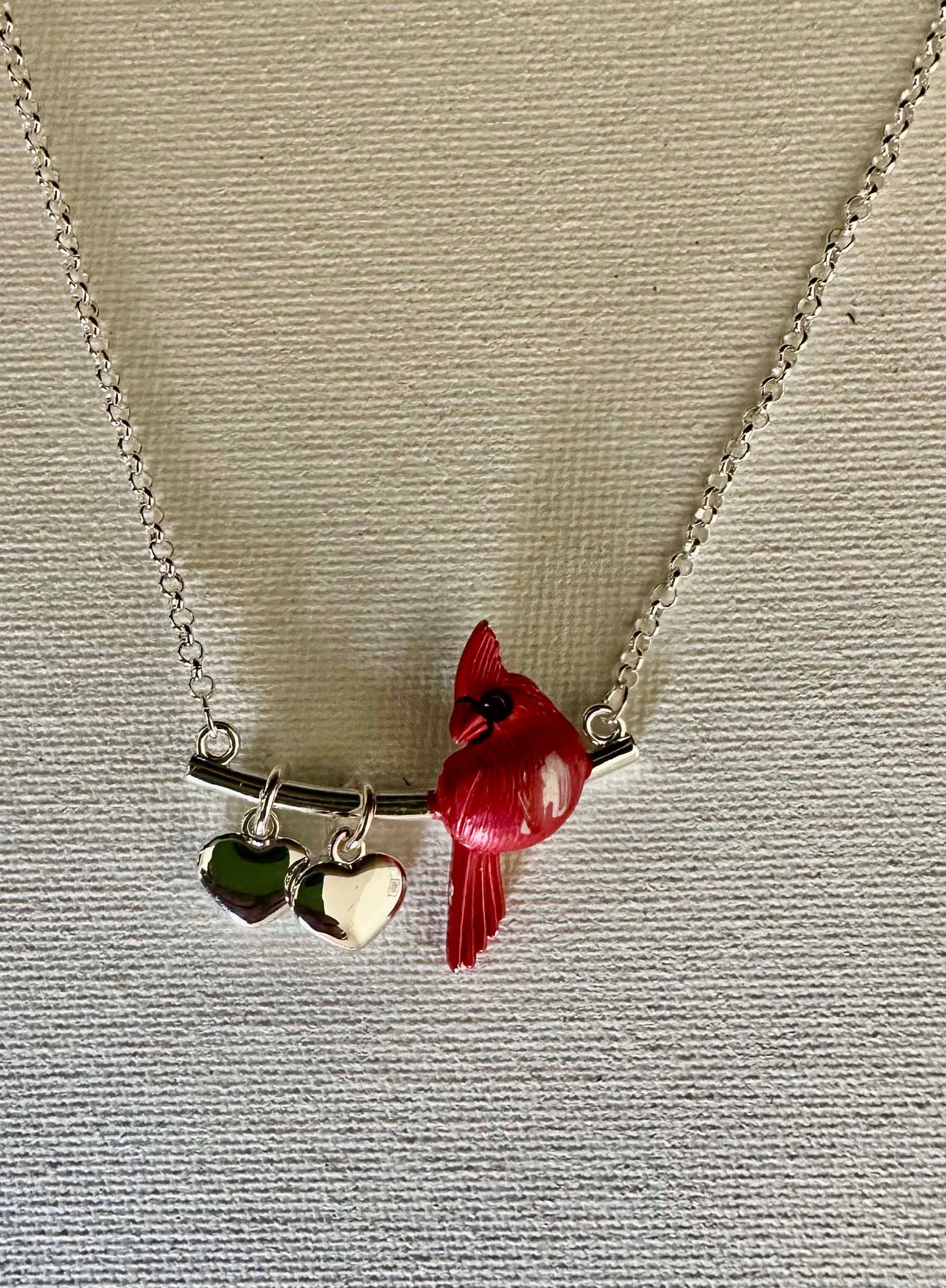 Cardinal with Hearts Jewelry Necklace in Box